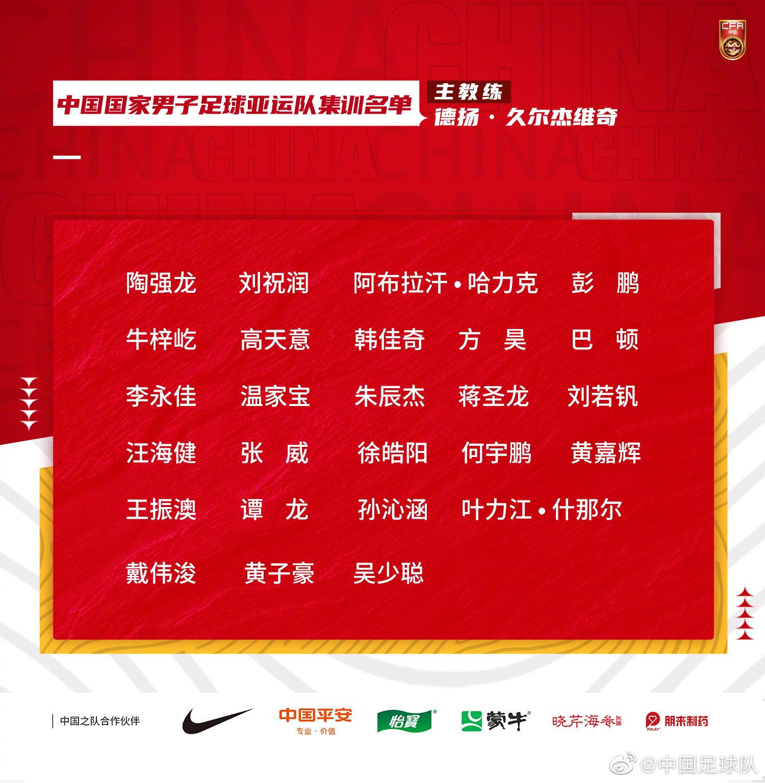 中国男足公布新一期集训名单，备战世预赛，教练组调整阵容